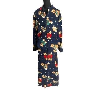 High Sierra Cozy Christmas Morning Teddy Bear Long Fleece Robe - LARGE